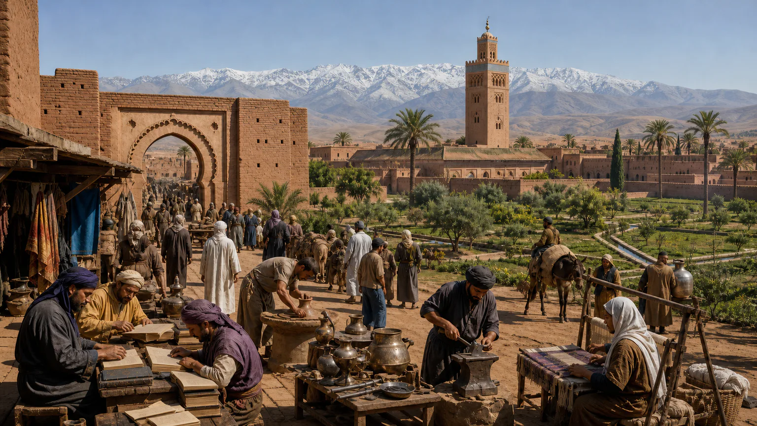 AI-generated evidence-guided visualization related to Almoravid and Almohad Maghrib, c. 1062-1269 CE.