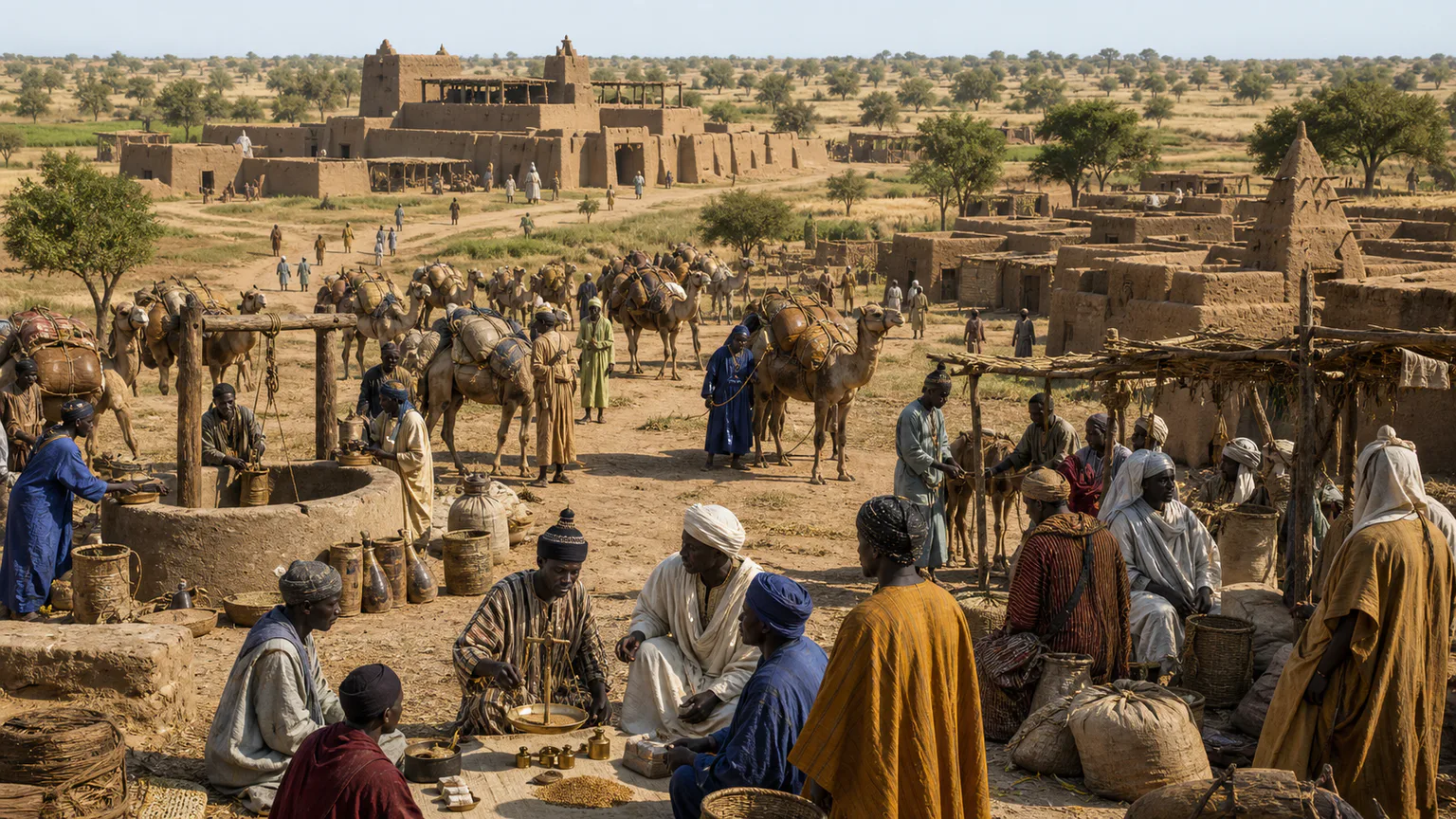AI-generated evidence-guided visualization related to Ghana or Wagadu Empire, c. 700-1200 CE.