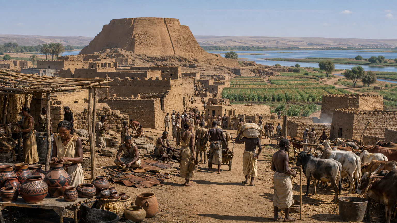 AI-generated evidence-guided visualization related to Kerma and Middle Nile state formation, c. 2500-1500 BCE.
