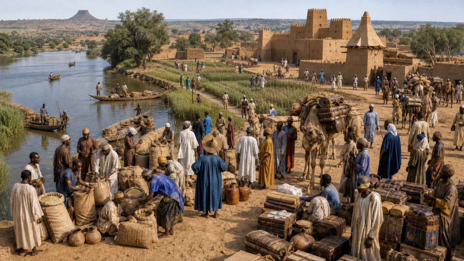 AI-generated evidence-guided visualization related to Mali Empire and Mansa Musa, c. 1235-1600 CE.