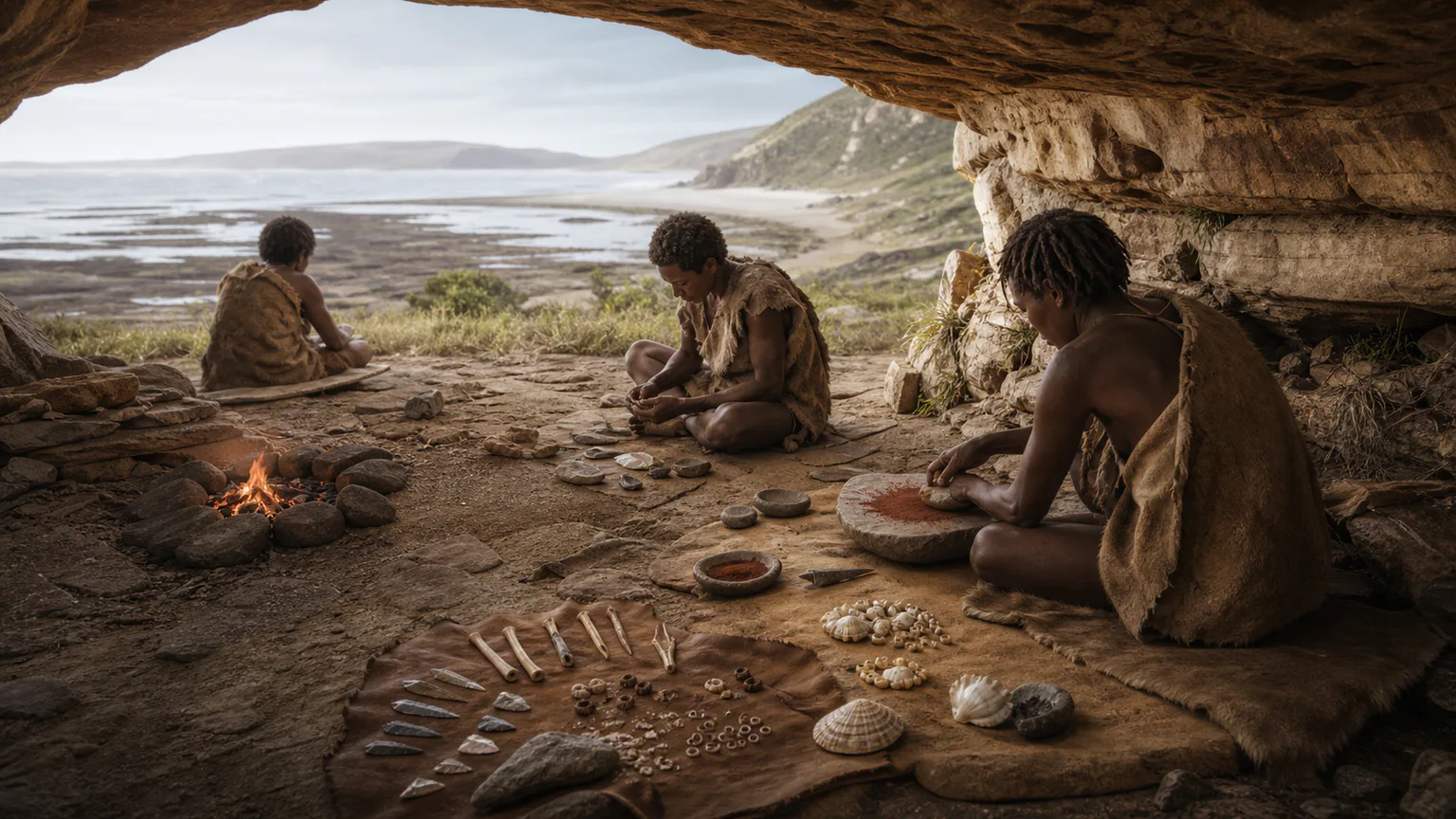 AI-generated evidence-guided visualization related to South African Middle Stone Age innovations, c. 162,000-38,000 years ago.