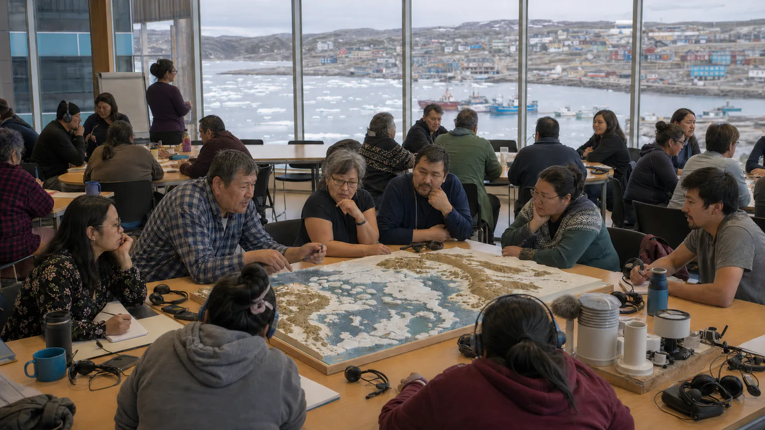 AI-generated evidence-guided visualization related to Inuit circumpolar governance, 1977 CE-present.