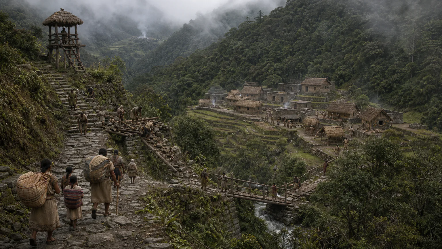 AI-generated evidence-guided visualization related to Invasion of Tawantinsuyu and Andean resistance, 1532-1572 CE.