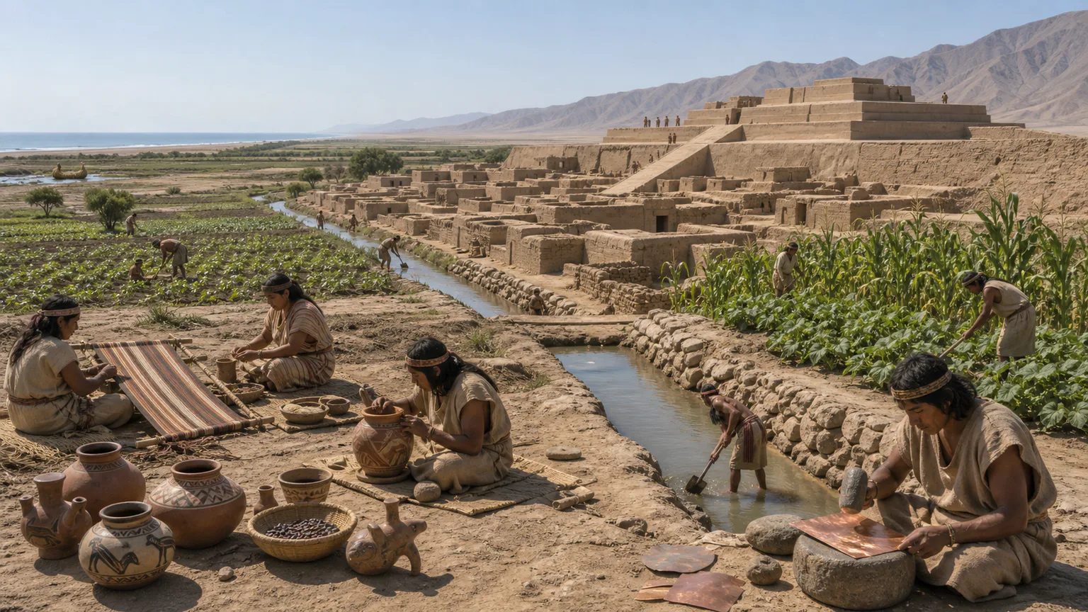 AI-generated evidence-guided visualization related to Moche regional polities, c. 100-800 CE.