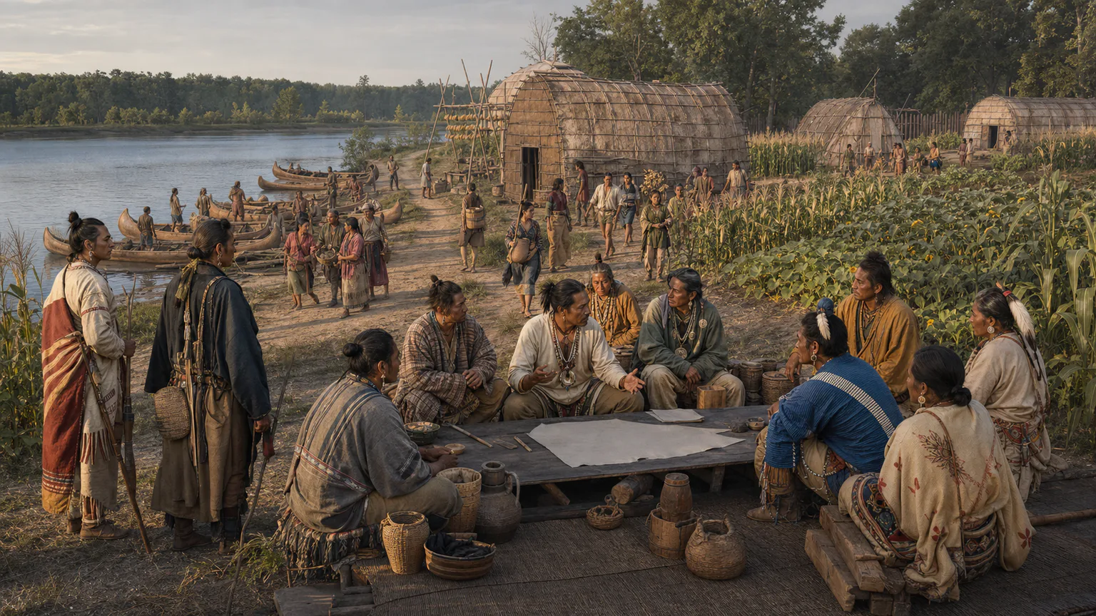AI-generated evidence-guided visualization related to Tecumseh and Indigenous confederation resistance, c. 1768-1813 CE.