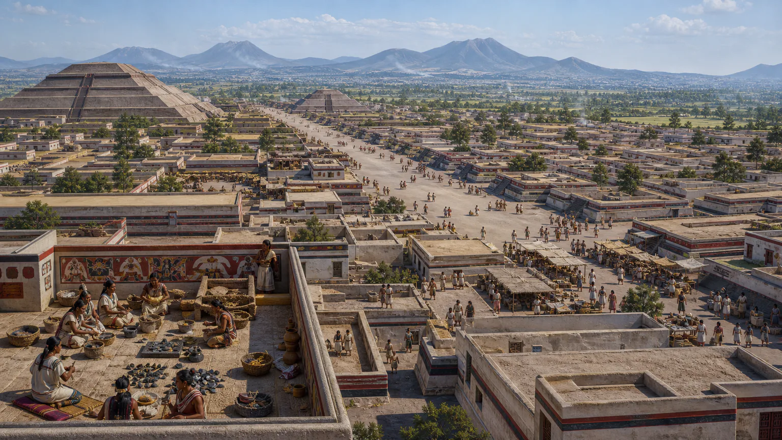 AI-generated evidence-guided visualization related to Teotihuacan metropolis, c. 1-650 CE.
