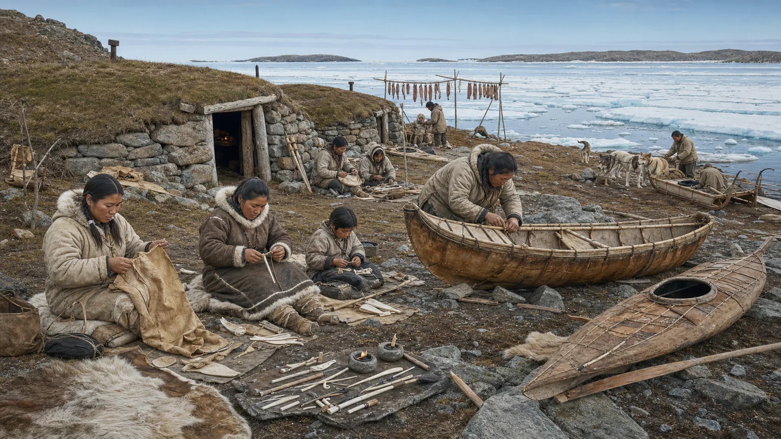 AI-generated evidence-guided visualization related to Thule-Inuit Arctic maritime networks, c. 1000-1600 CE.