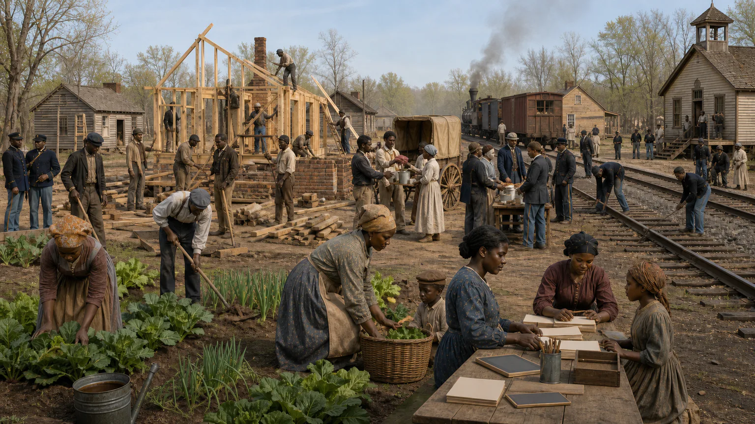 AI-generated evidence-guided visualization related to U.S. Civil War, emancipation and Reconstruction, 1861-1877 CE.