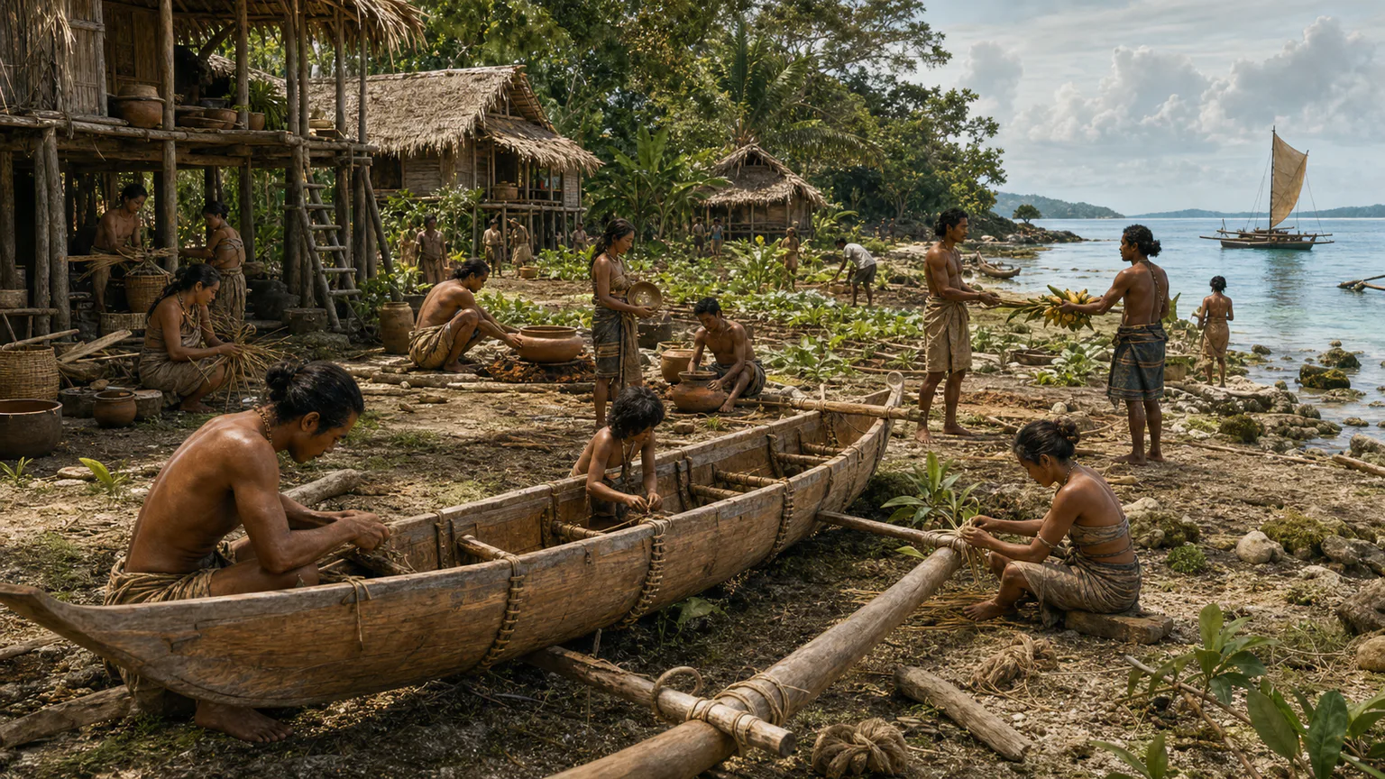 AI-generated evidence-guided visualization related to Austronesian-speaking maritime expansion, Mainly c. 2000 BCE-500 CE.