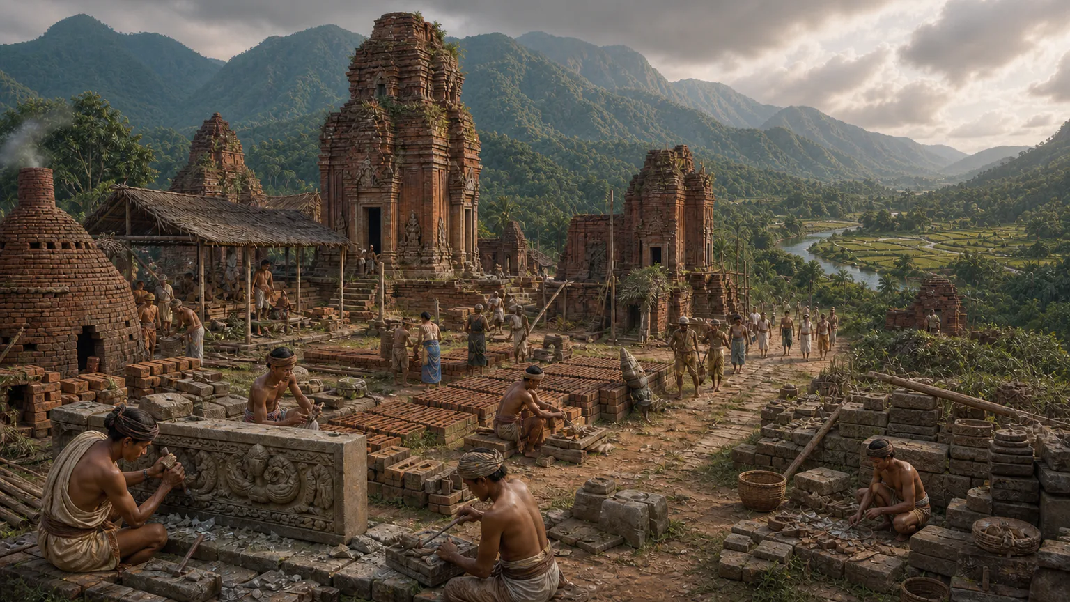AI-generated evidence-guided visualization related to Champa polities and My Son sanctuary, Mainly 4th-13th centuries CE.