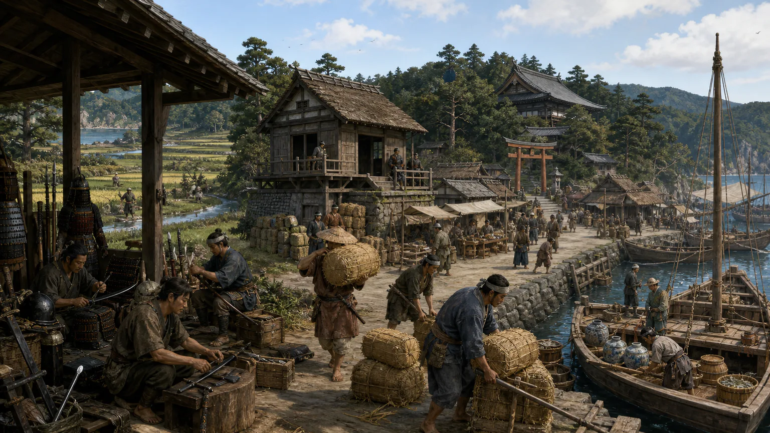 AI-generated evidence-guided visualization related to Kamakura and Muromachi warrior governments, 1185-1573 CE.