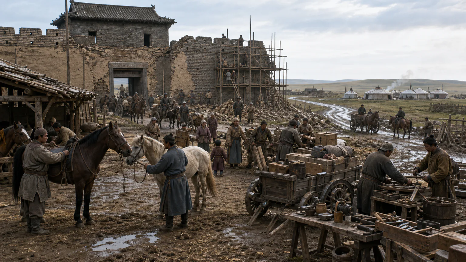 AI-generated evidence-guided visualization related to Mongol conquests and the Yuan dynasty, 1206-1368 CE.