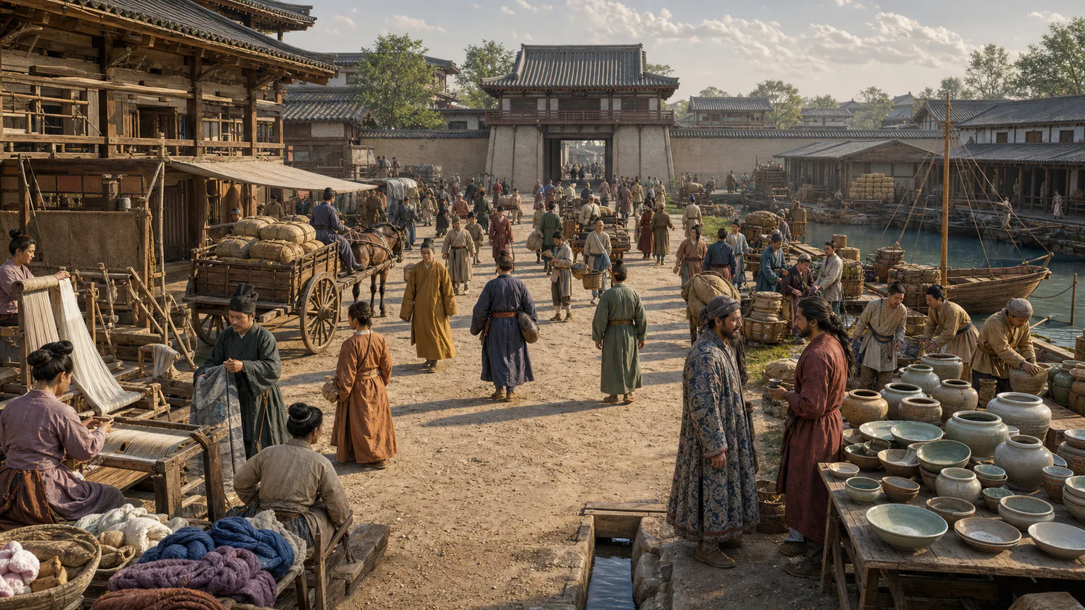 AI-generated evidence-guided visualization related to Tang Chang'an and connected imperial networks, 618-907 CE.