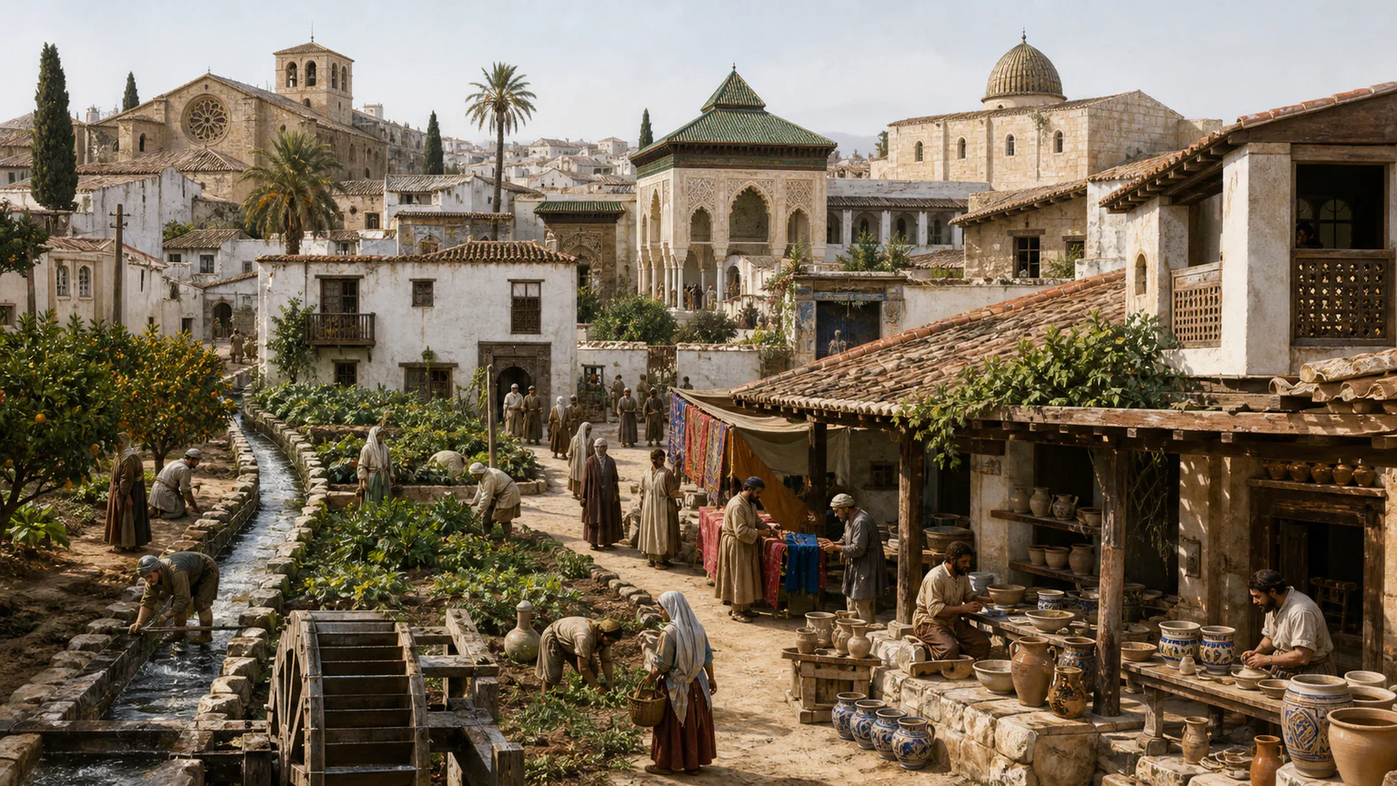 AI-generated evidence-guided visualization related to Al-Andalus and the connected Iberian Peninsula, 711-1492 CE.