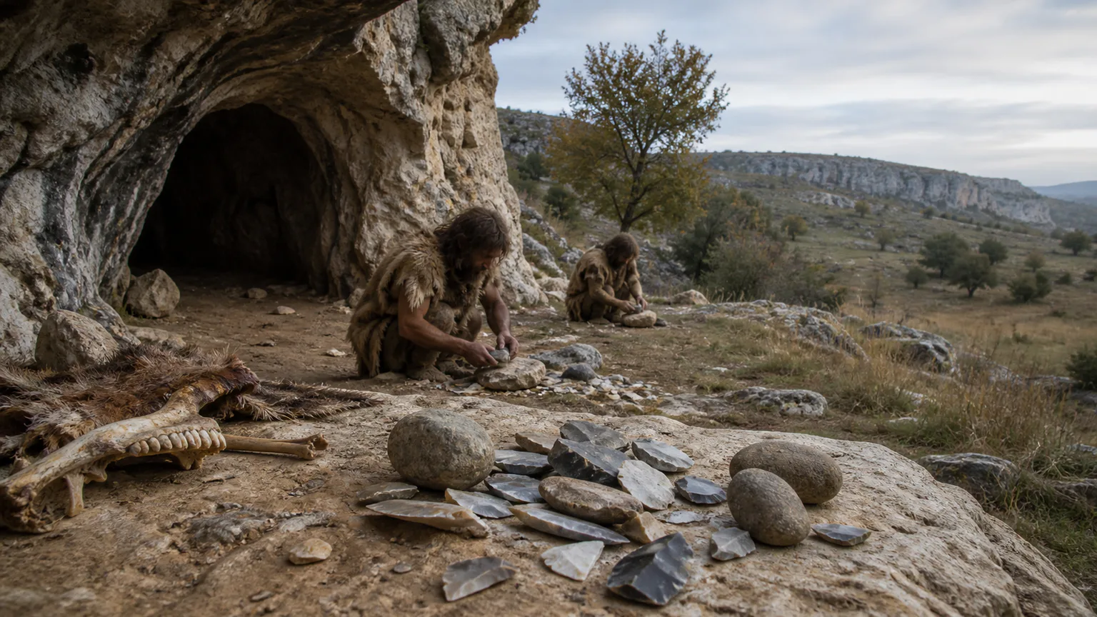 AI-generated evidence-guided visualization related to Early human communities at Atapuerca, c. 900,000-300,000 years ago.