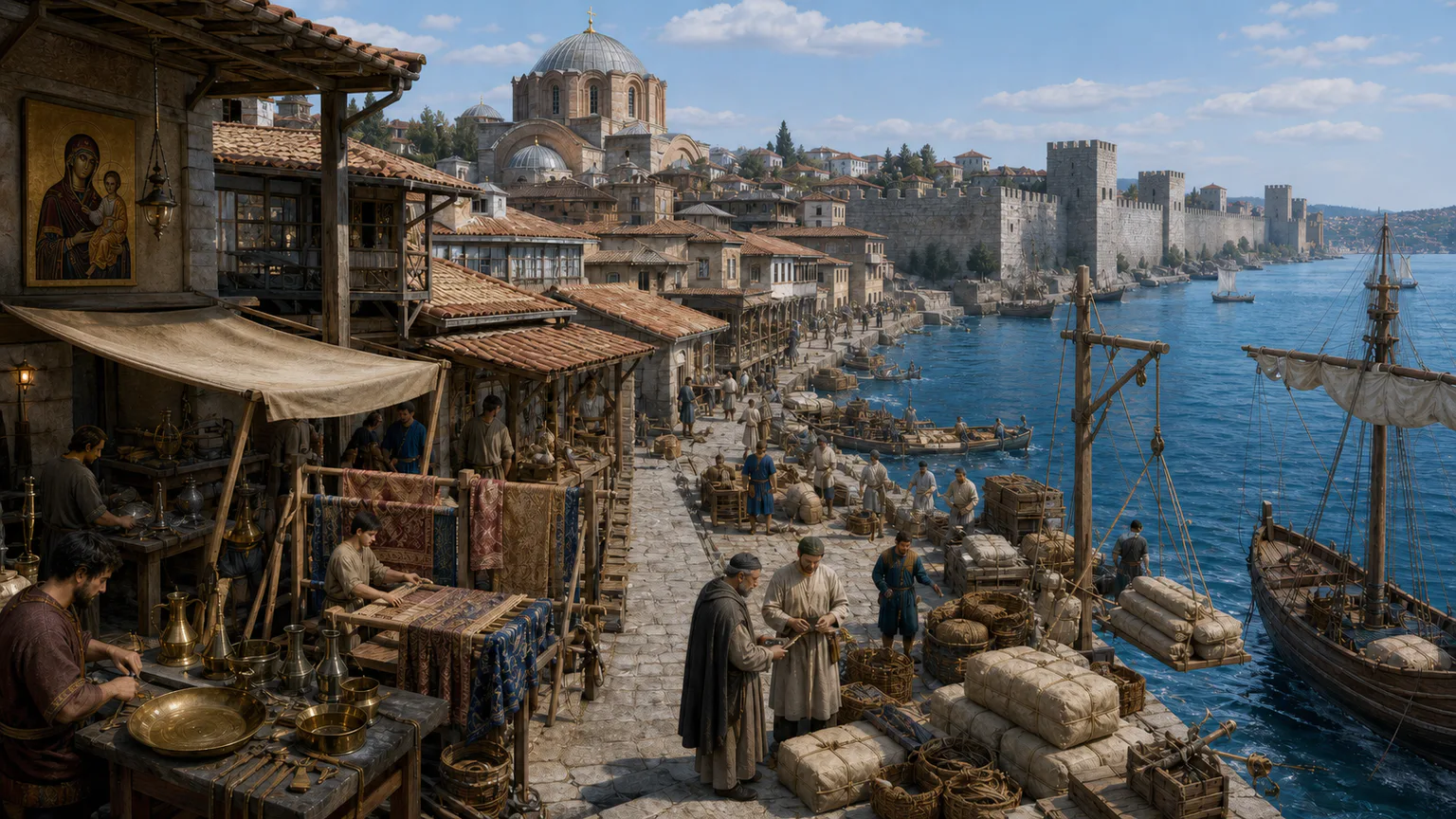 AI-generated evidence-guided visualization related to The Byzantine Roman world, 330-1453 CE.