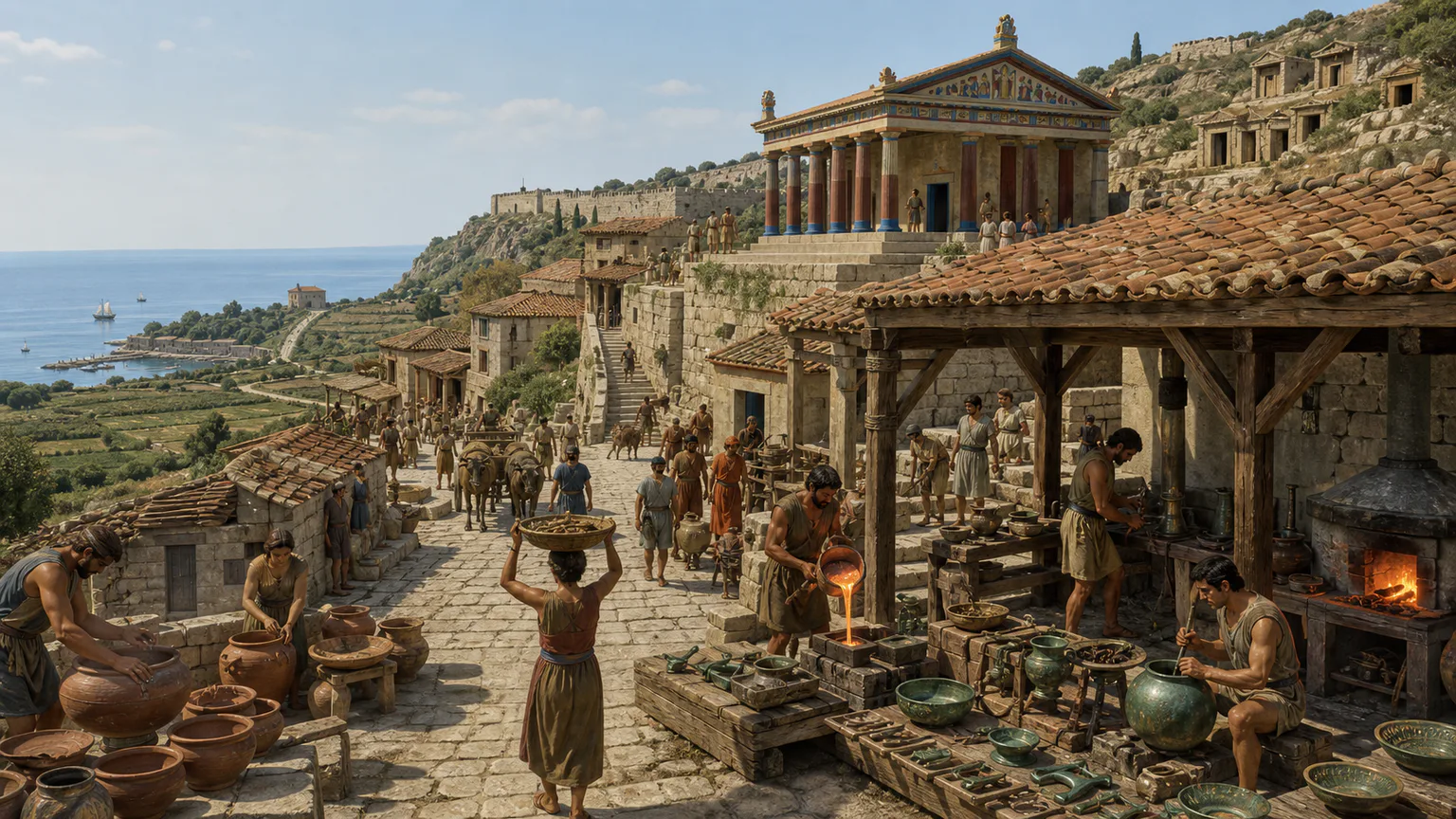 AI-generated evidence-guided visualization related to Etruscan and Italic city communities, c. 800-264 BCE.