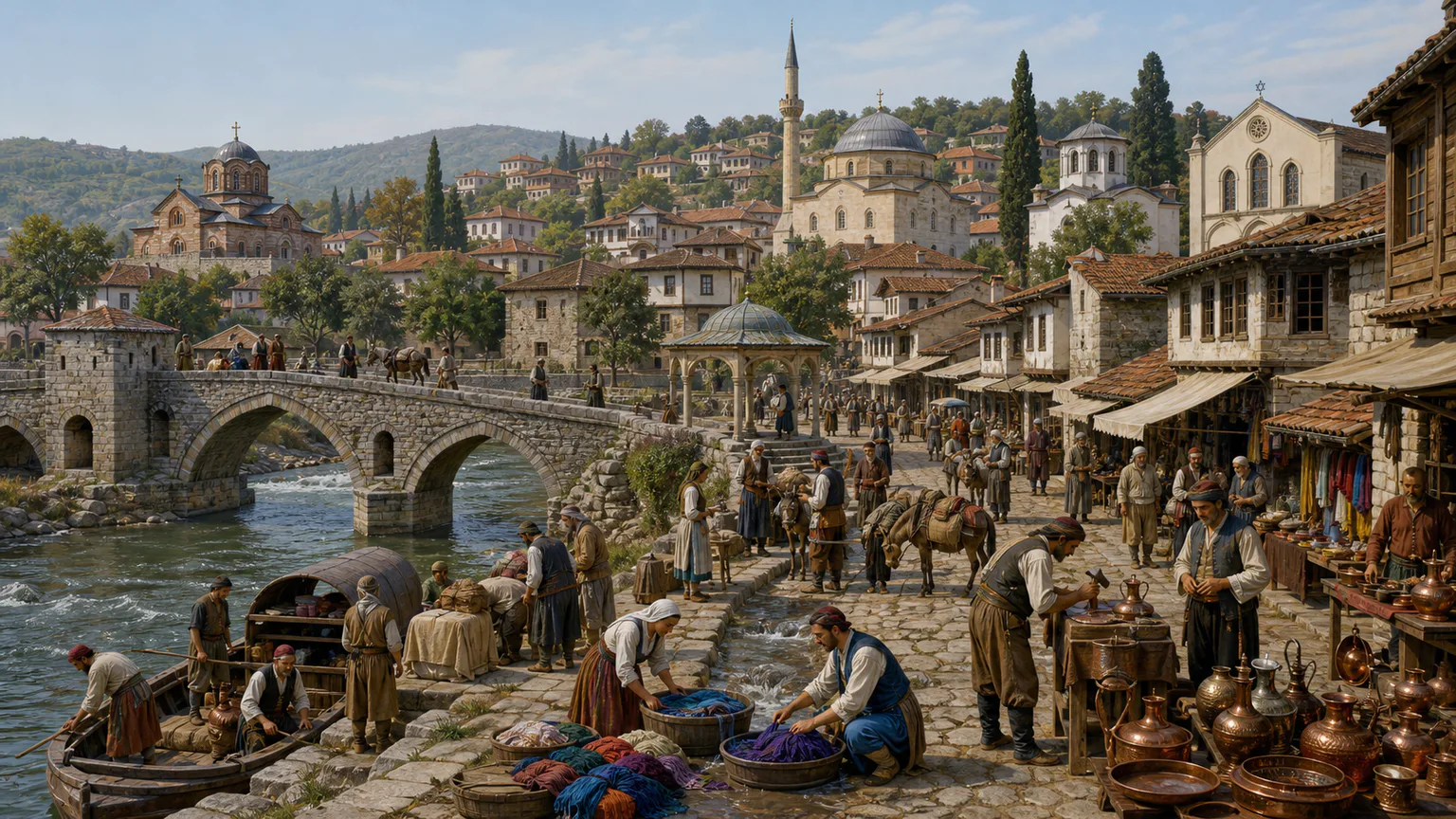 AI-generated evidence-guided visualization related to Ottoman rule and communities in southeastern Europe, c. 1354-1912 CE.