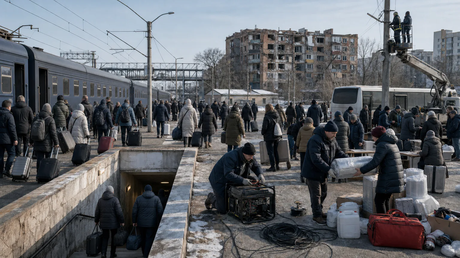 AI-generated evidence-guided visualization related to War in Ukraine and mass displacement, 2022-present (through 2026 atlas horizon).