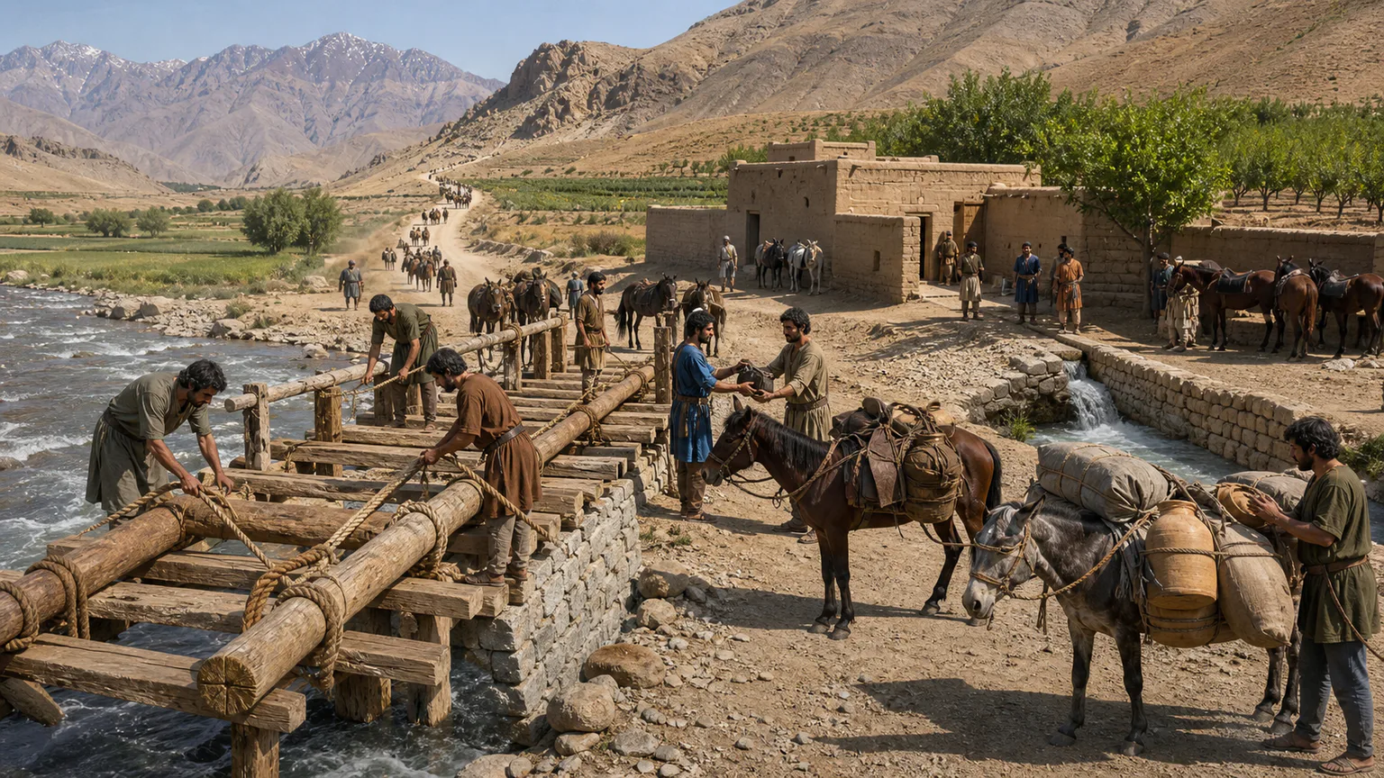 AI-generated evidence-guided visualization related to Imperial roads joined diverse provinces, 500-330 BCE (Achaemenid Empire began c. 550 BCE).