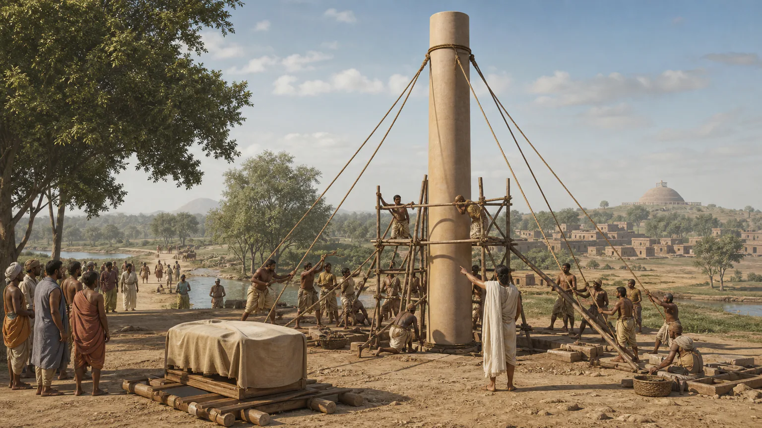 AI-generated evidence-guided visualization related to Ashoka and public statements of rule, reigned c. 268-232 BCE.