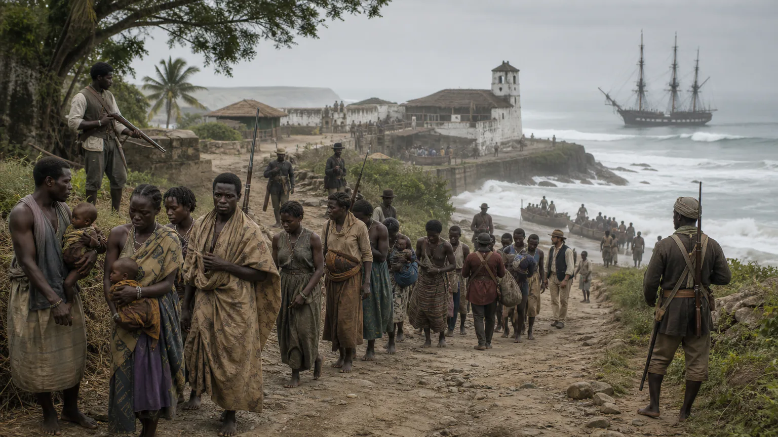 AI-generated evidence-guided visualization related to The transatlantic slave trade forced mass migration, 1501-1867 CE.