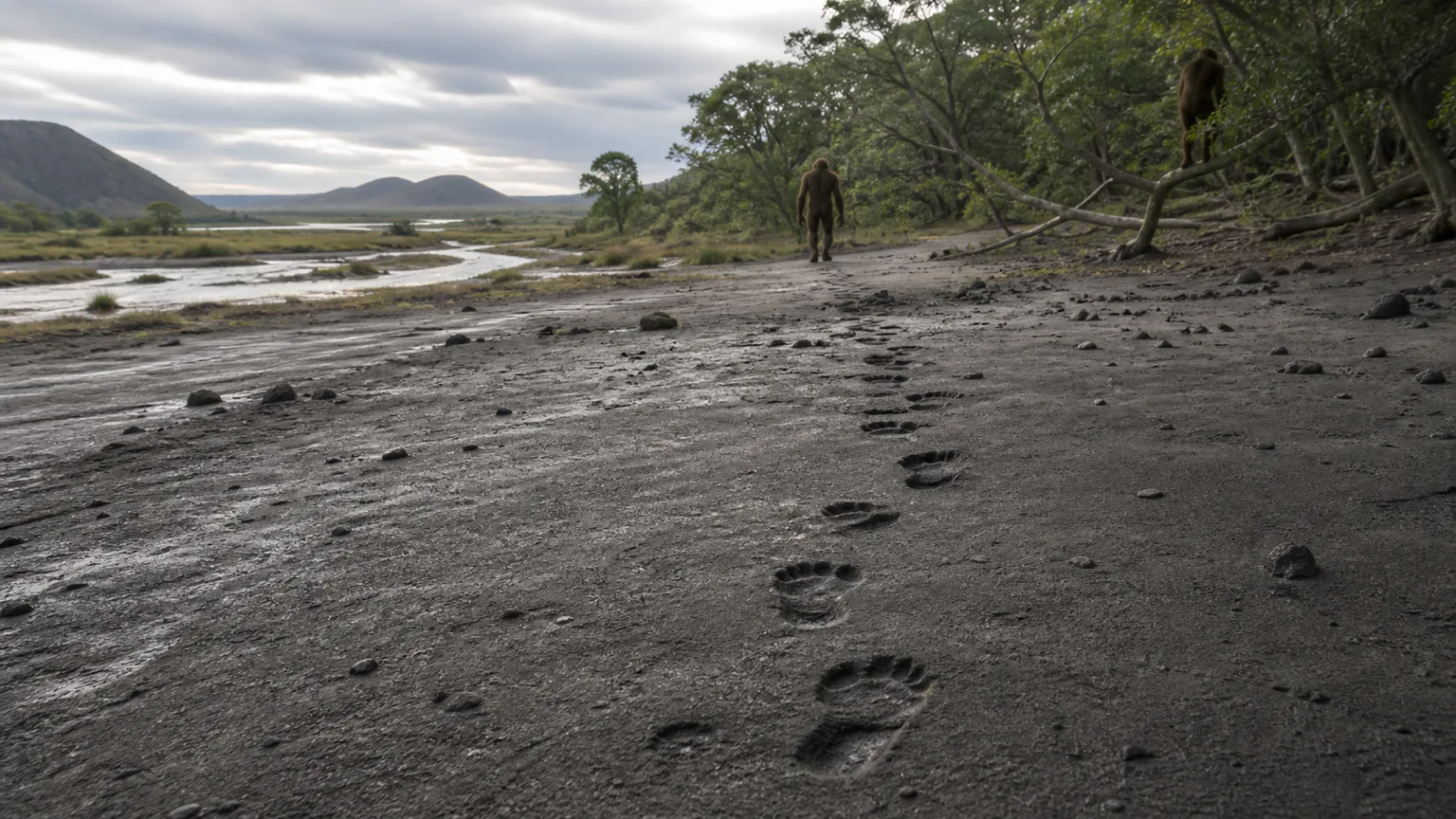AI-generated evidence-guided visualization related to Bipedalism evolved as a mosaic of traits, c. 4.2-2.8 million years ago.