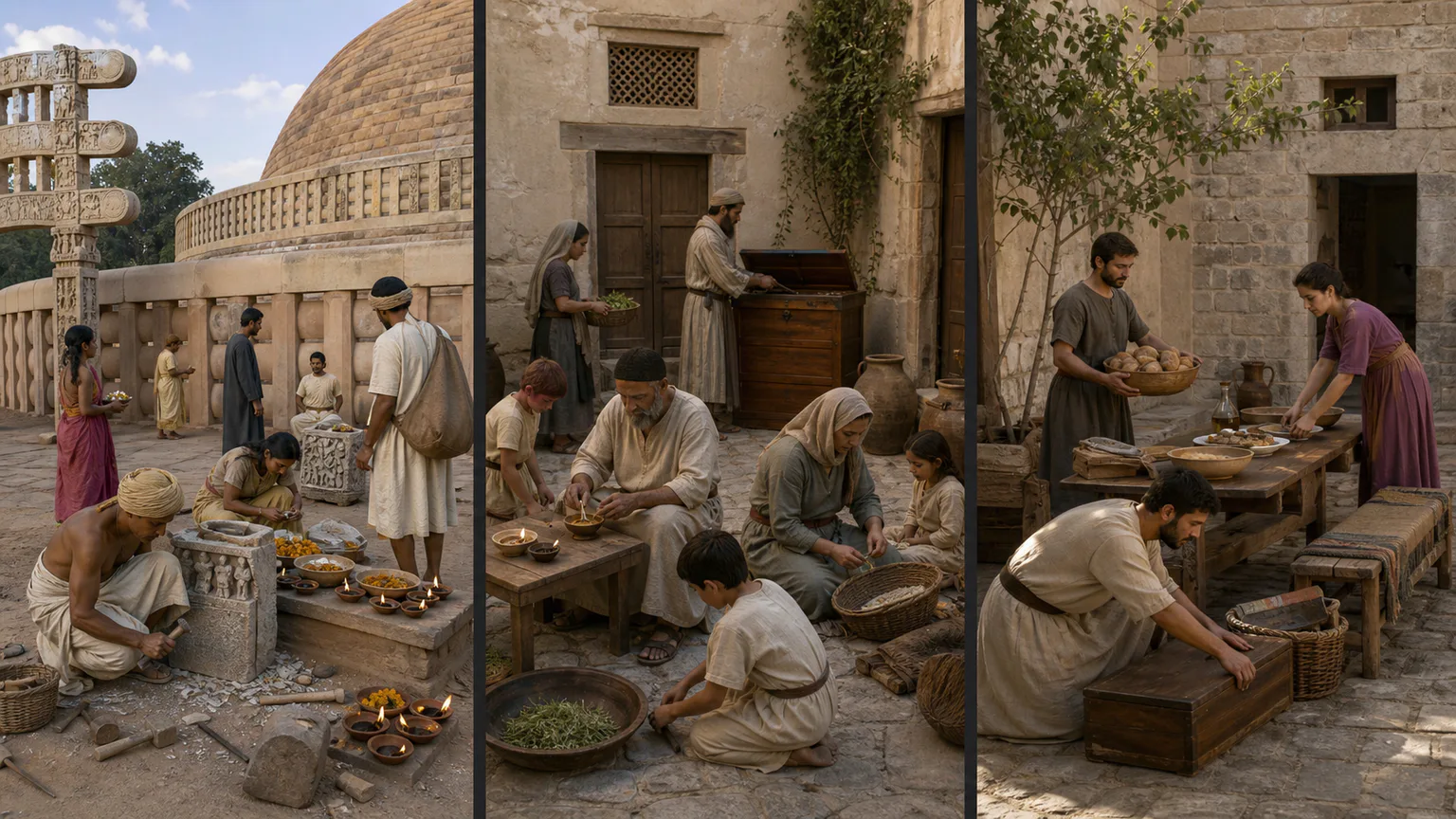 AI-generated evidence-guided visualization related to Religious communities crossed political borders, 500 BCE-500 CE.