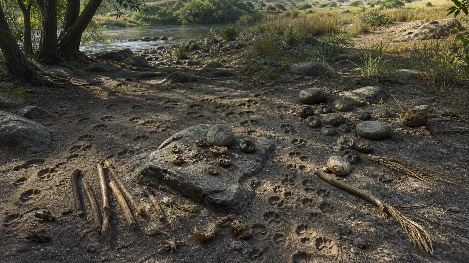 AI-generated evidence-guided visualization related to Social learning before written history, c. 3.5-2.6 million years ago.
