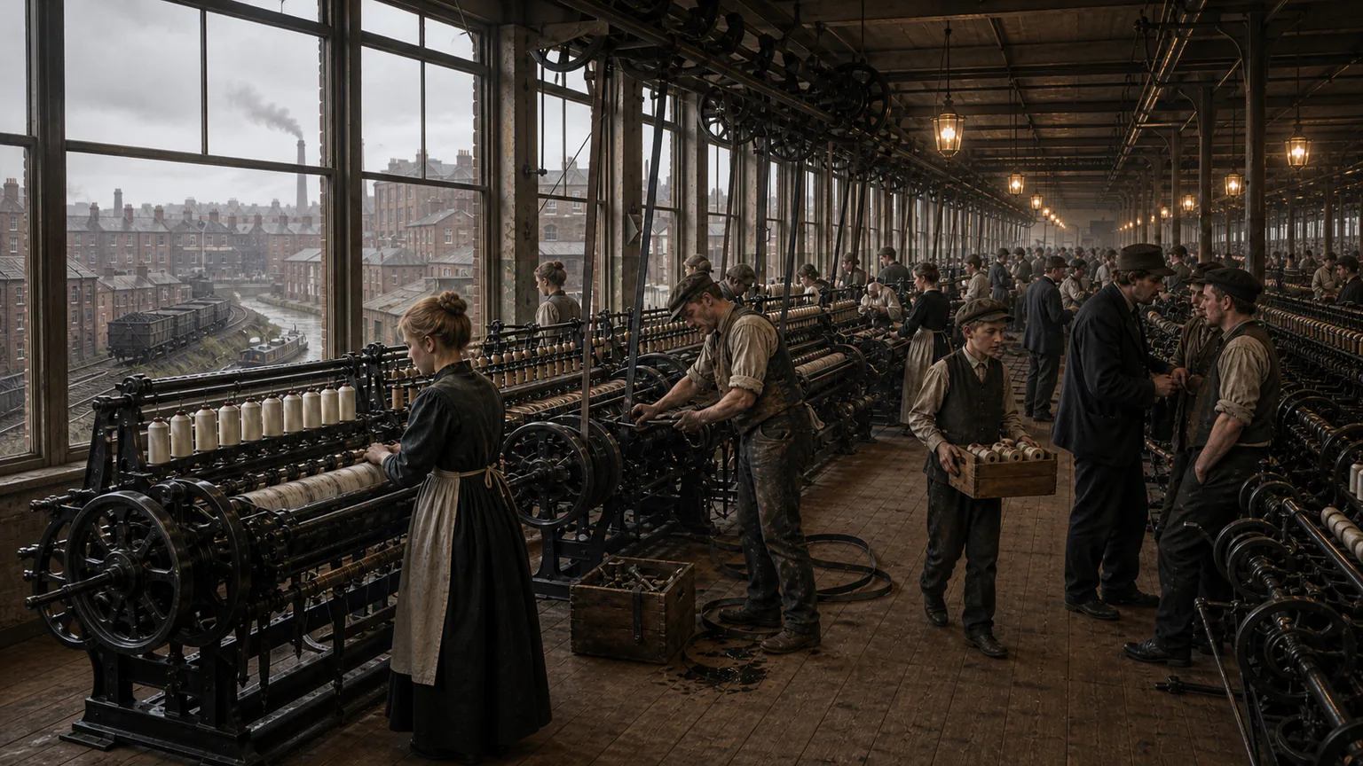 AI-generated evidence-guided visualization related to Industrialization concentrated machines and fossil energy, 1800-1945 CE.