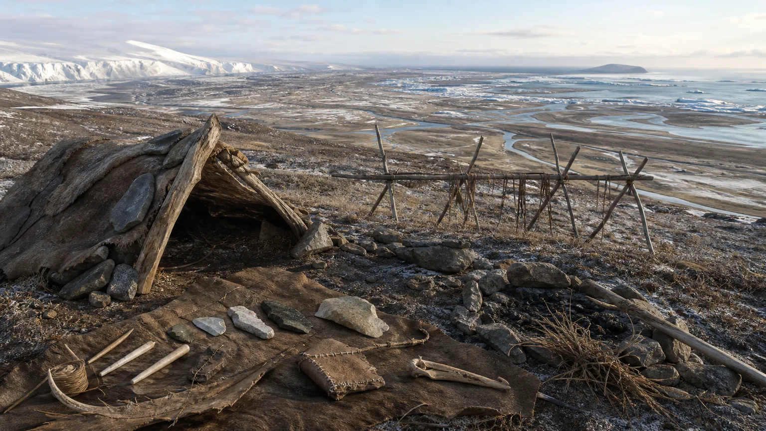 AI-generated evidence-guided visualization related to Late Ice Age climate and continental settlement, c. 26,500-12,000 BCE.