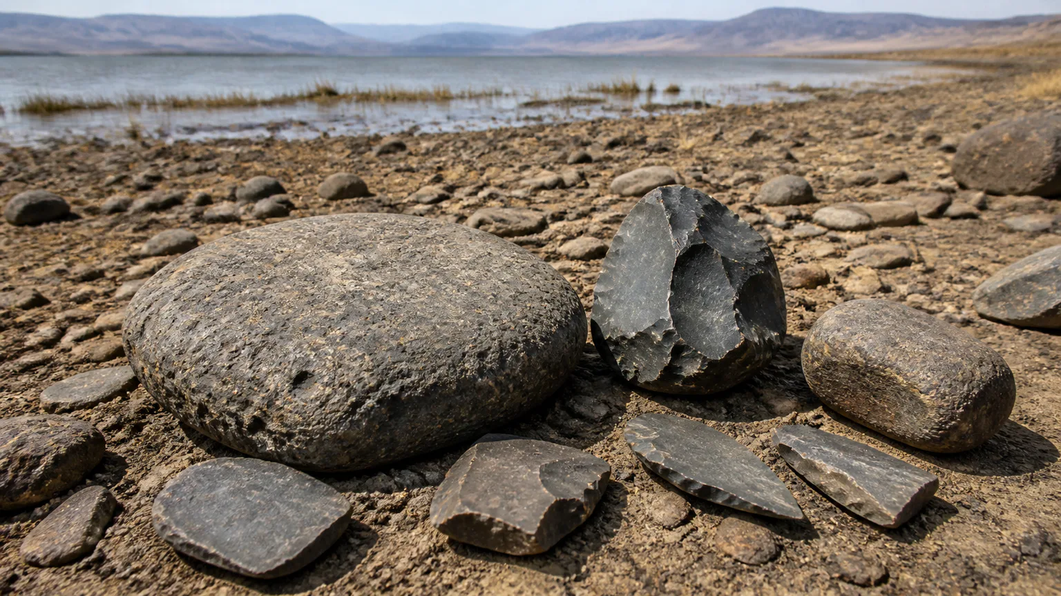 AI-generated evidence-guided visualization related to Earliest known stone-tool production, c. 3.3-3.0 million years ago.