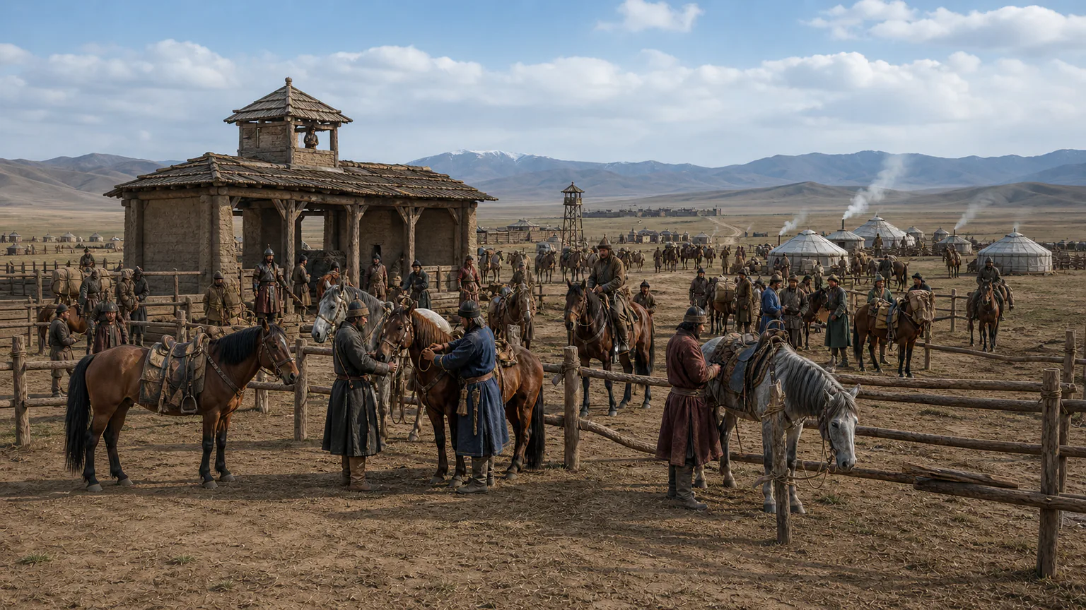 AI-generated evidence-guided visualization related to Mongol Empire joined and disrupted Eurasia, 1206-1368 CE.