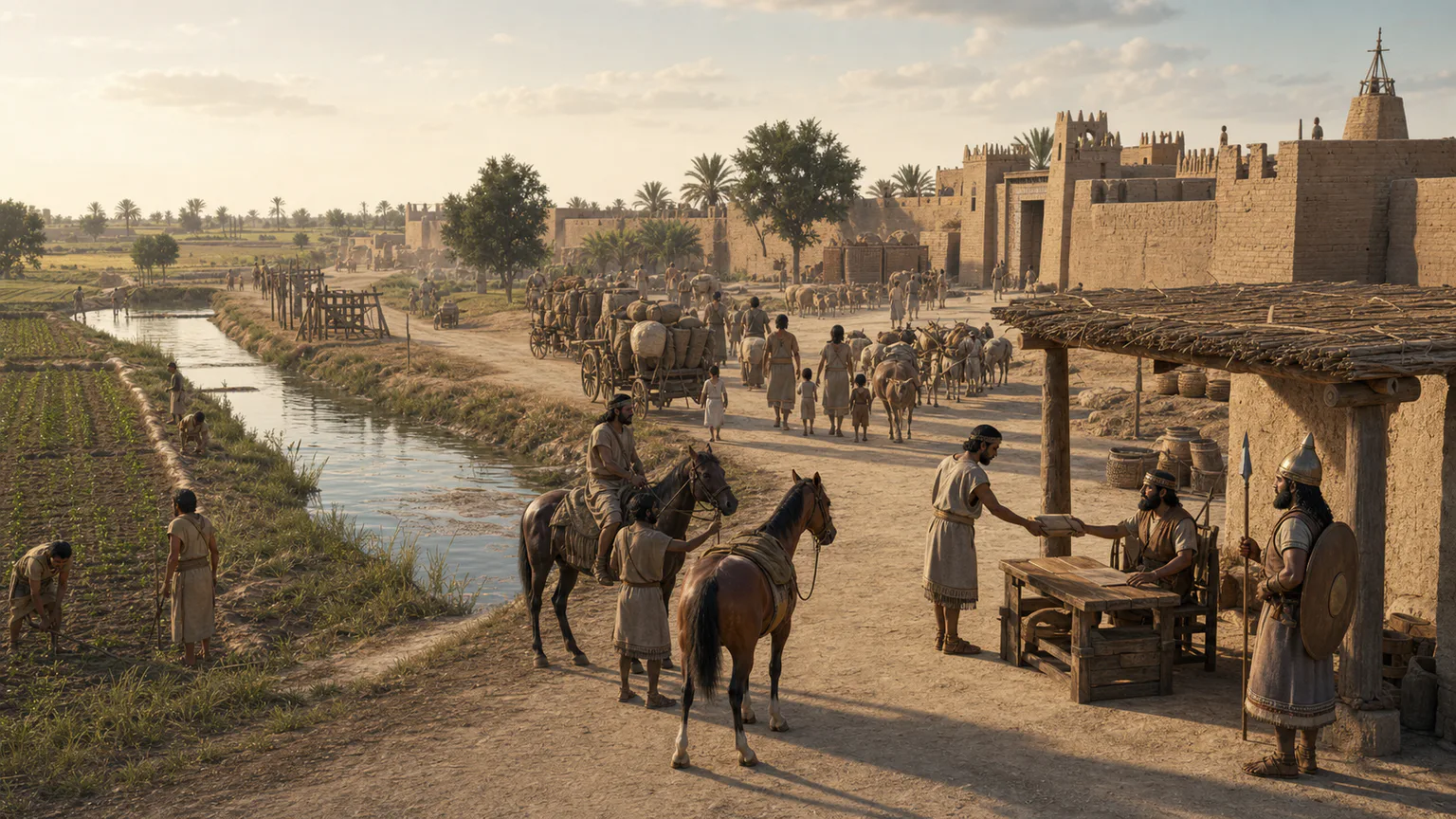 AI-generated evidence-guided visualization related to Neo-Assyrian imperial administration and coercion, 911-609 BCE.