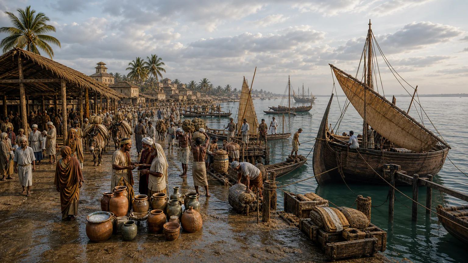 AI-generated evidence-guided visualization related to Exchange corridors connected regional economies, 500-1000 CE.
