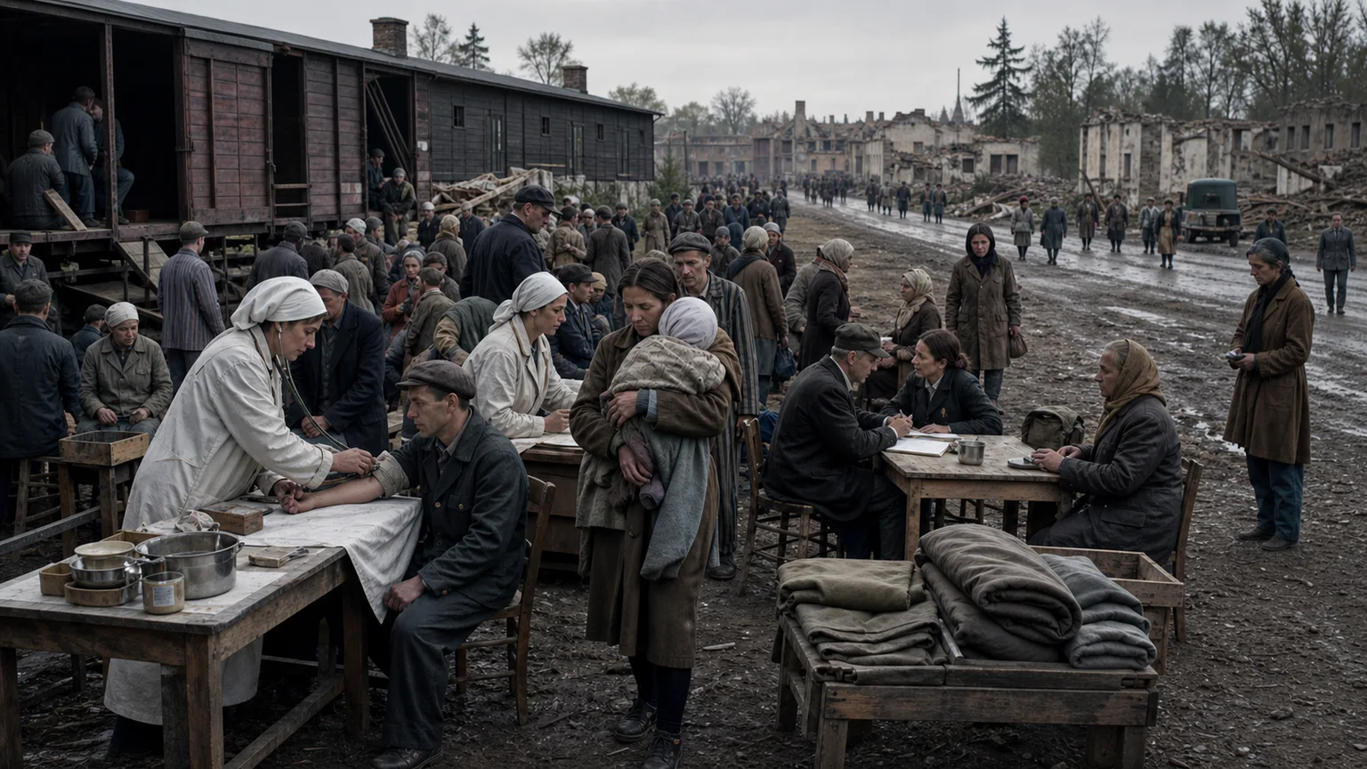AI-generated evidence-guided visualization related to World War II, genocide and mass displacement, 1939-1945 CE.