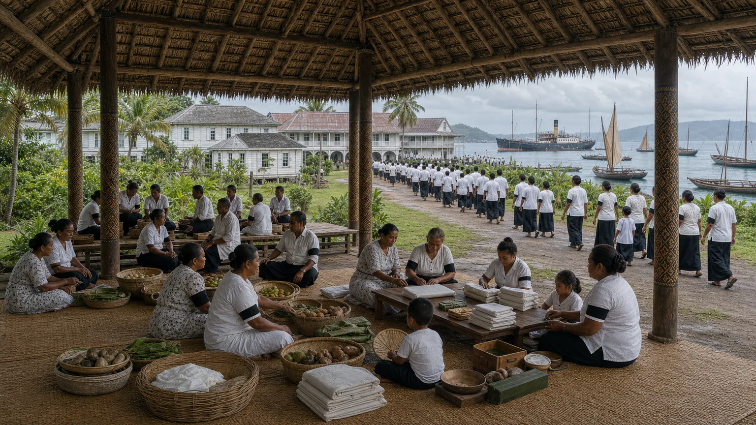 AI-generated evidence-guided visualization related to Samoa influenza disaster and Mau resistance, 1918-1936 CE.