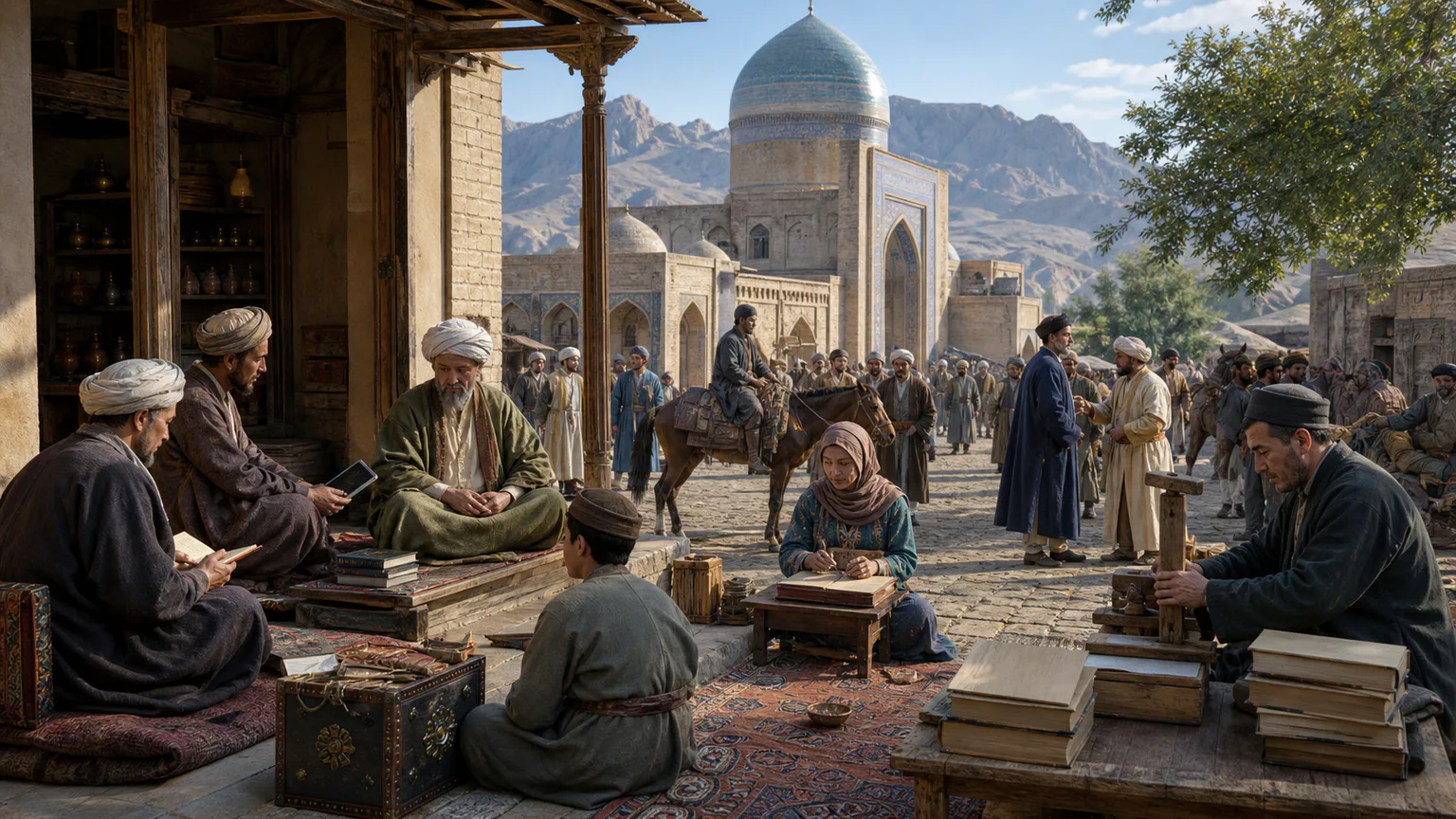 AI-generated evidence-guided visualization related to Central Asian languages and changing scripts, c. 500 BCE-present; earlier speech is only partly recoverable.