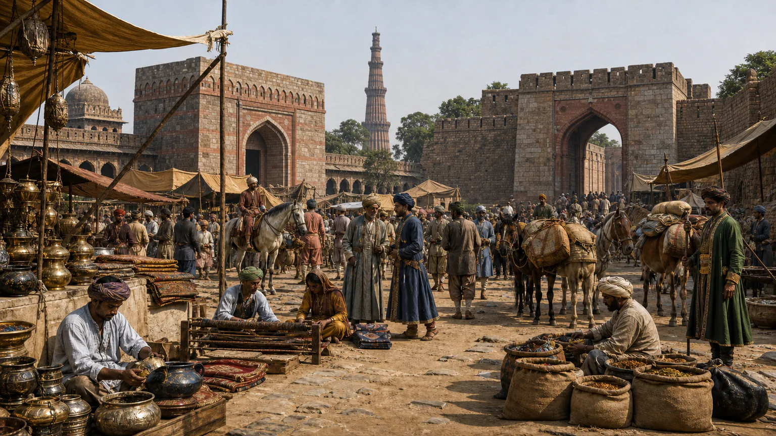 AI-generated evidence-guided visualization related to Delhi Sultanate, 1206-1526 CE.
