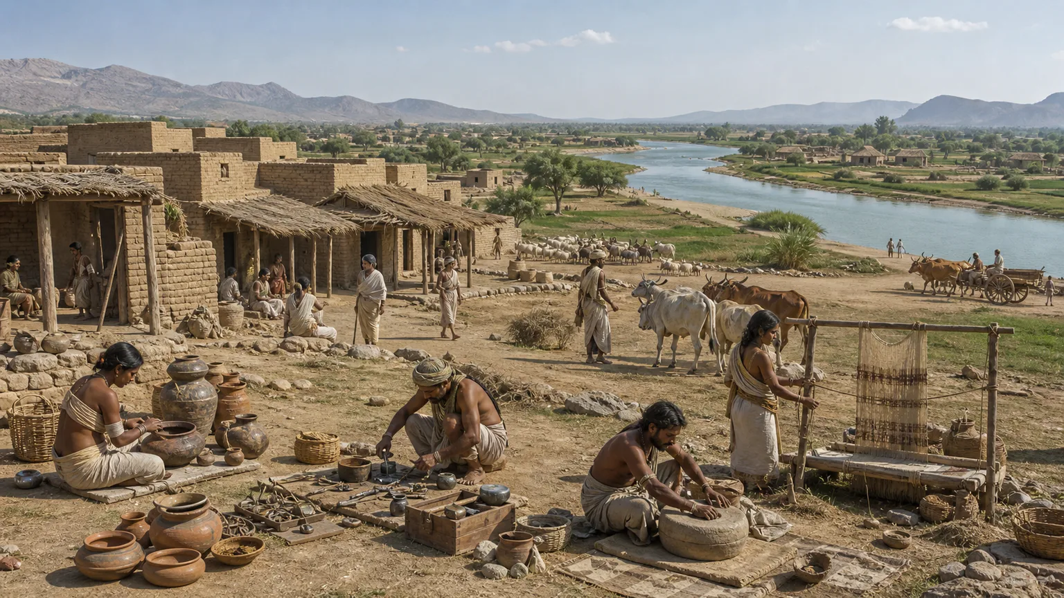 AI-generated evidence-guided visualization related to Late Harappan regionalization and Indo-Aryan formation, c. 1900-1000 BCE; processes and regional dates differ.