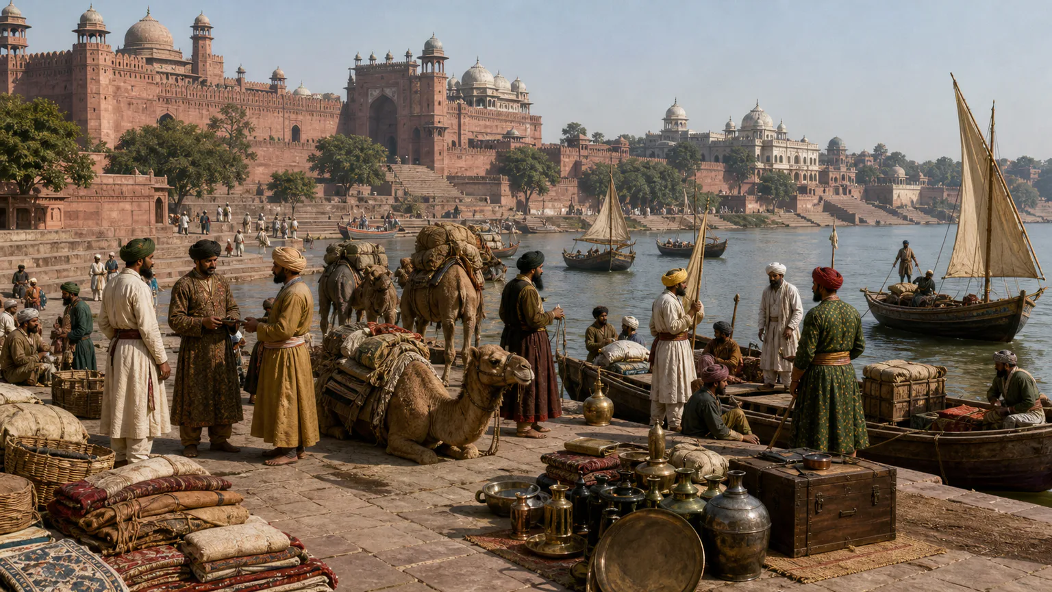 AI-generated evidence-guided visualization related to Mughal Empire, 1526-1858 CE; effective imperial power contracted greatly after 1707.