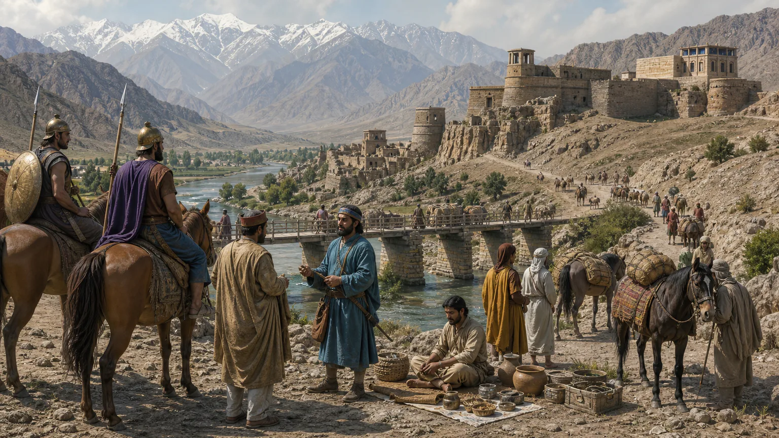 AI-generated evidence-guided visualization related to Achaemenid, Macedonian and northwest corridors, c. 520-305 BCE; control and frontier reach changed repeatedly.