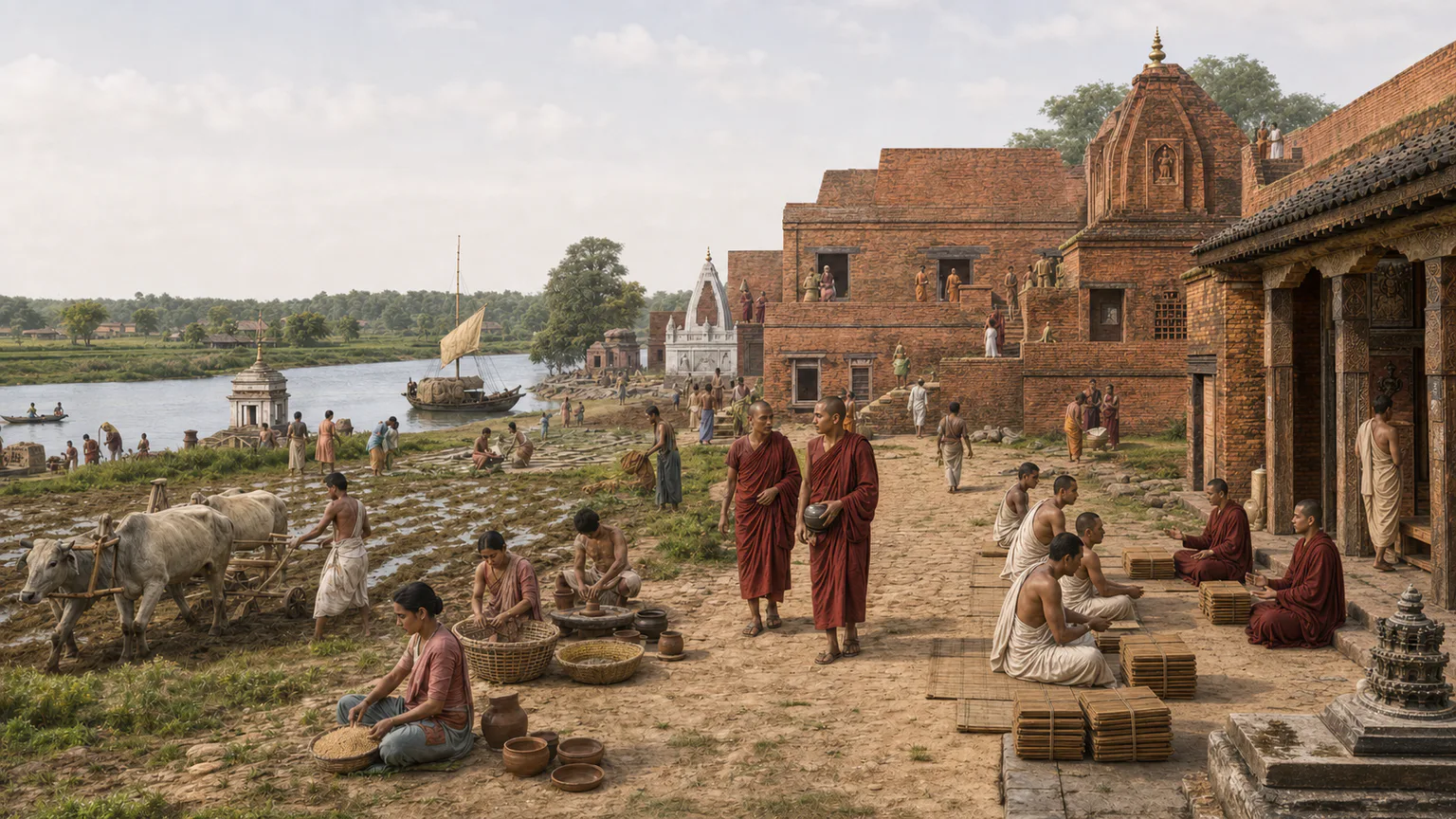 AI-generated evidence-guided visualization related to Pala courts and eastern Buddhist networks, c. 750-1200 CE.