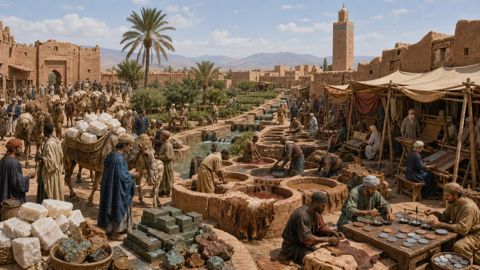 AI-generated evidence-guided visualization related to Almoravid and Almohad Maghreb, c. 1040-1269 CE.