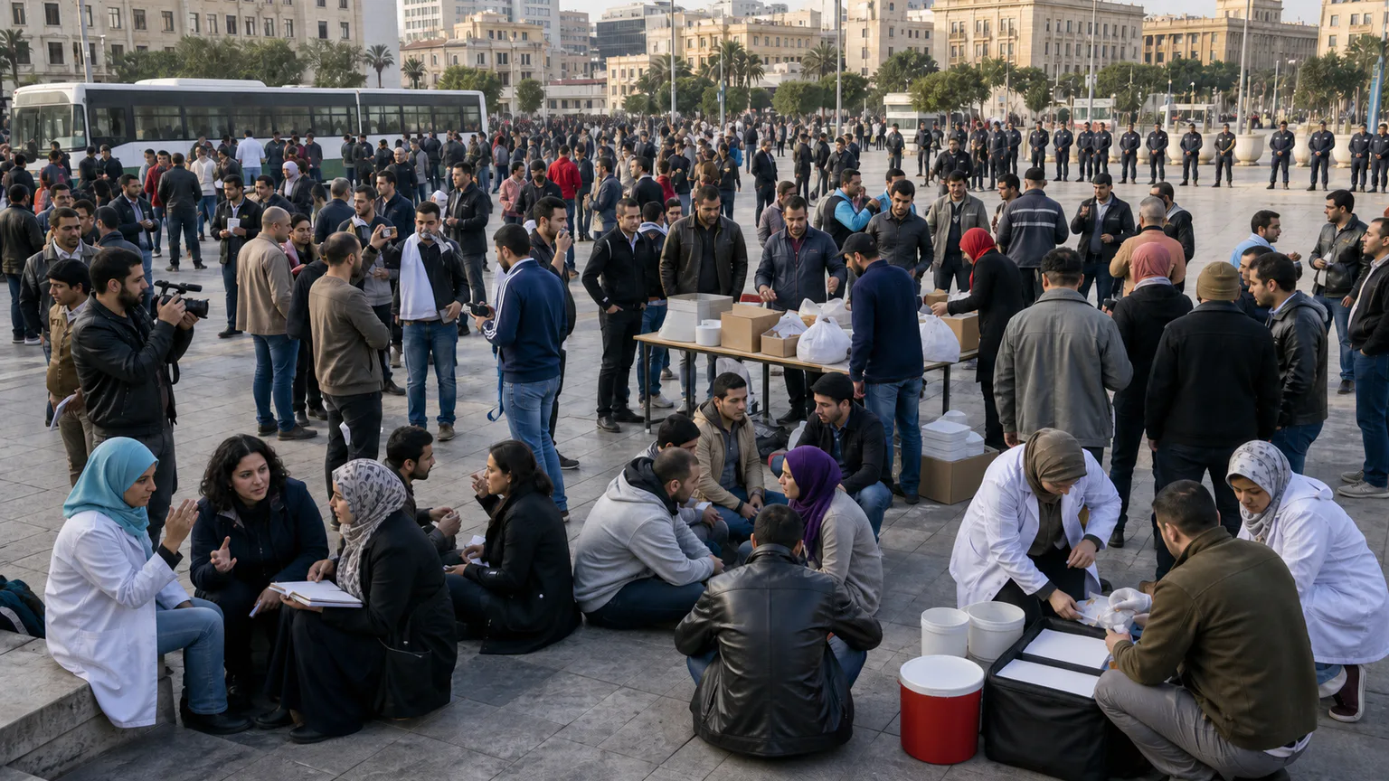 AI-generated evidence-guided visualization related to Arab uprisings and contested political transitions, 2010-2012 CE.
