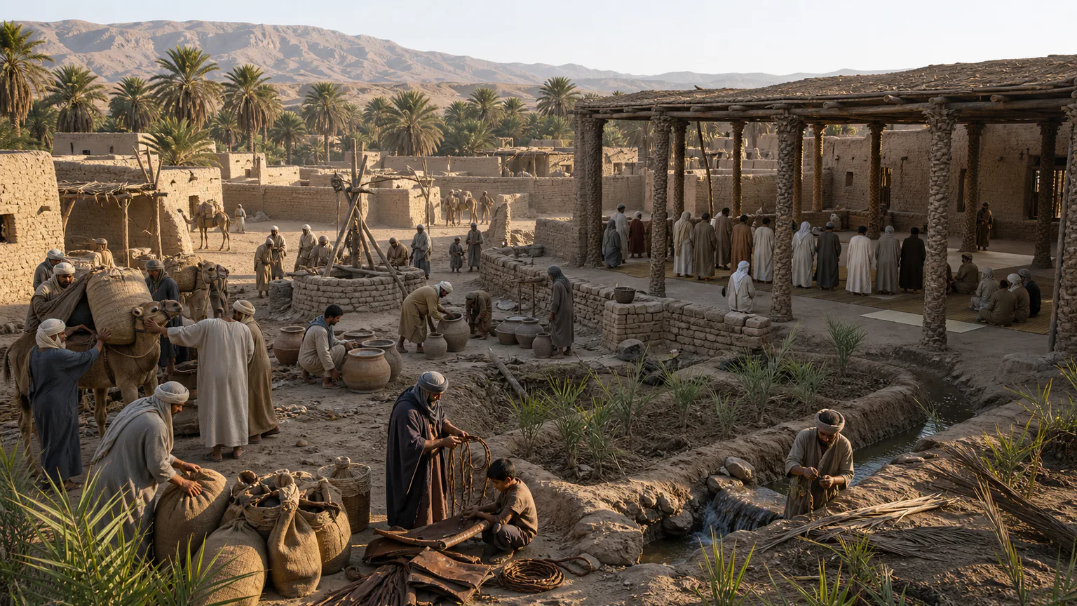 AI-generated evidence-guided visualization related to Early Islam, the Hijra and first caliphates, c. 610-661 CE.