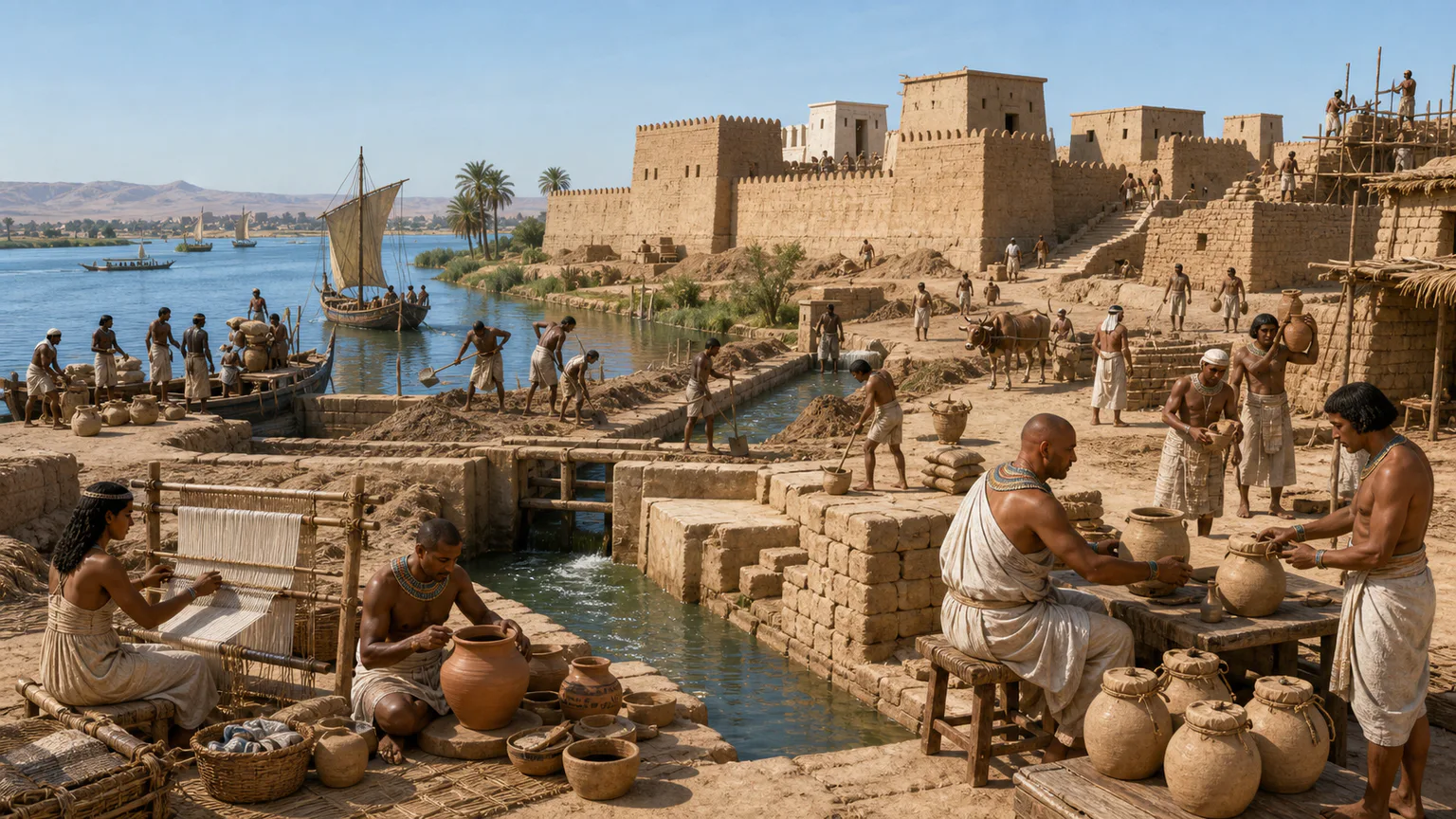 AI-generated evidence-guided visualization related to Egyptian decentralization and Middle Kingdom reunification, c. 2181-1650 BCE.