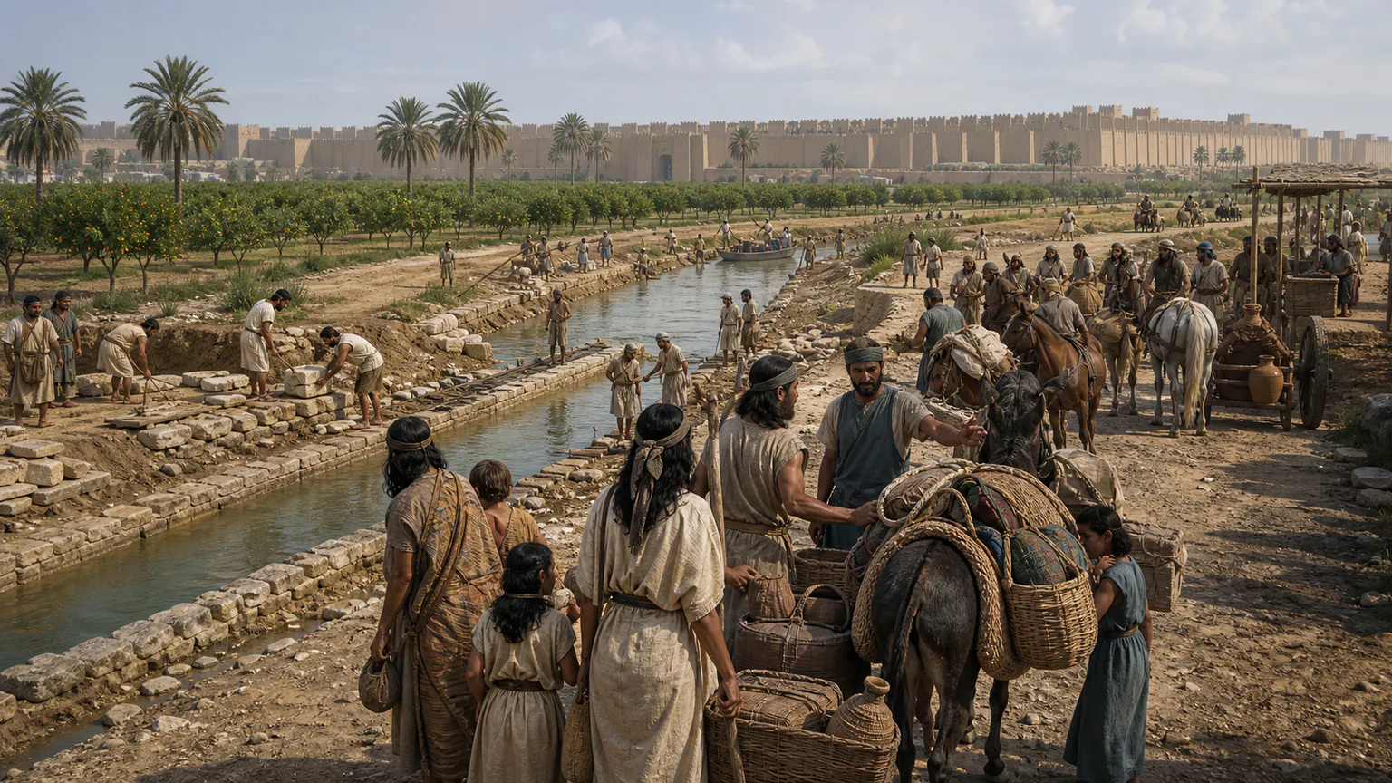 AI-generated evidence-guided visualization related to Neo-Assyrian empire, cities and deportations, 911-609 BCE.