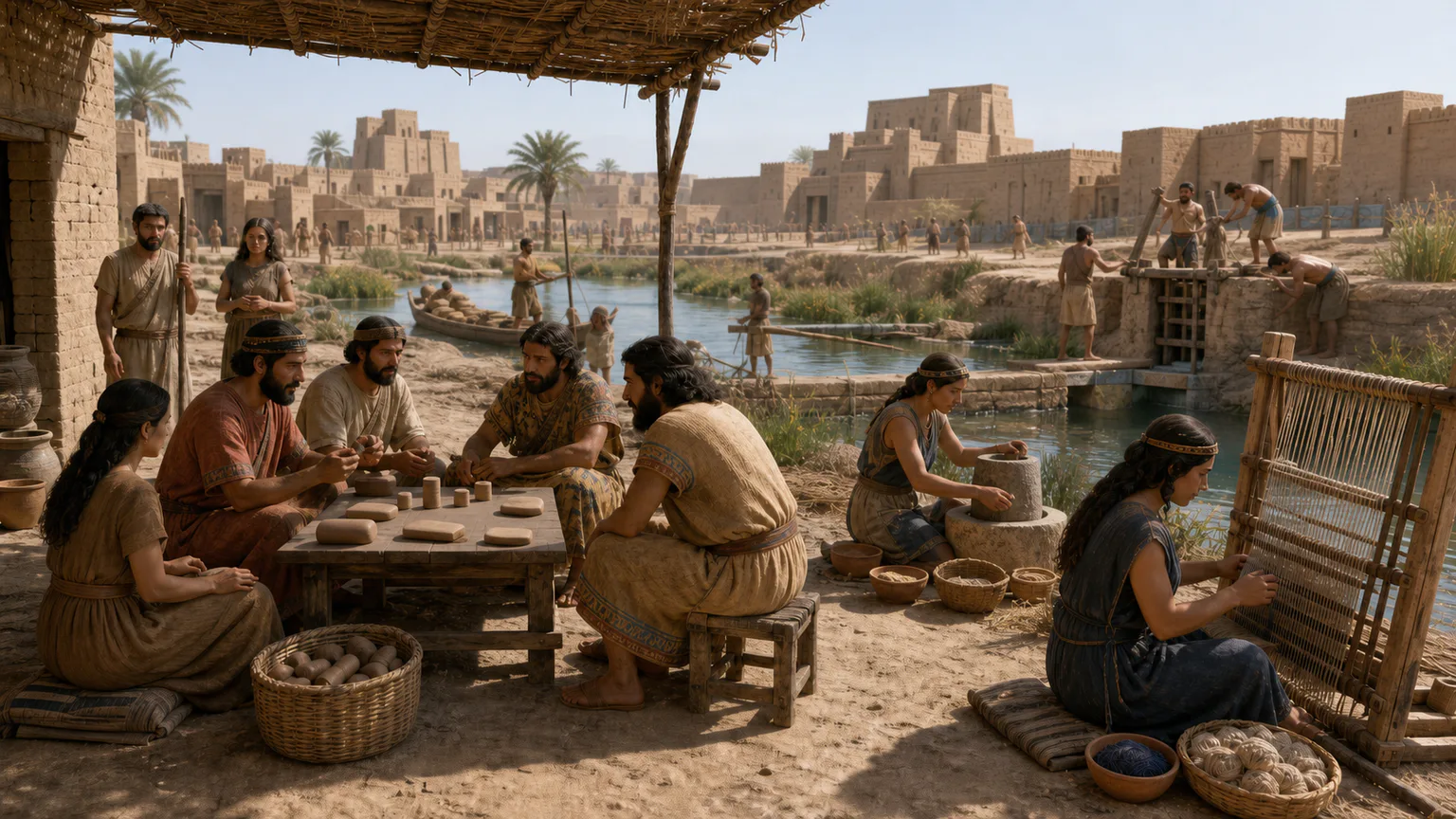 AI-generated evidence-guided visualization related to Old Babylonian kingdoms, law and scribal culture, c. 1894-1595 BCE.