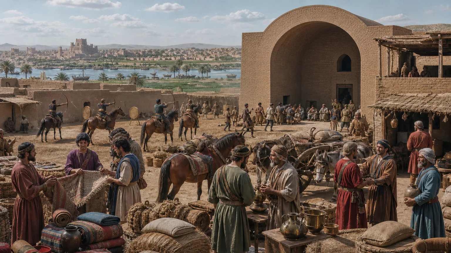AI-generated evidence-guided visualization related to Parthian rule and connected Iranian-Mesopotamian cities, 247 BCE-224 CE.